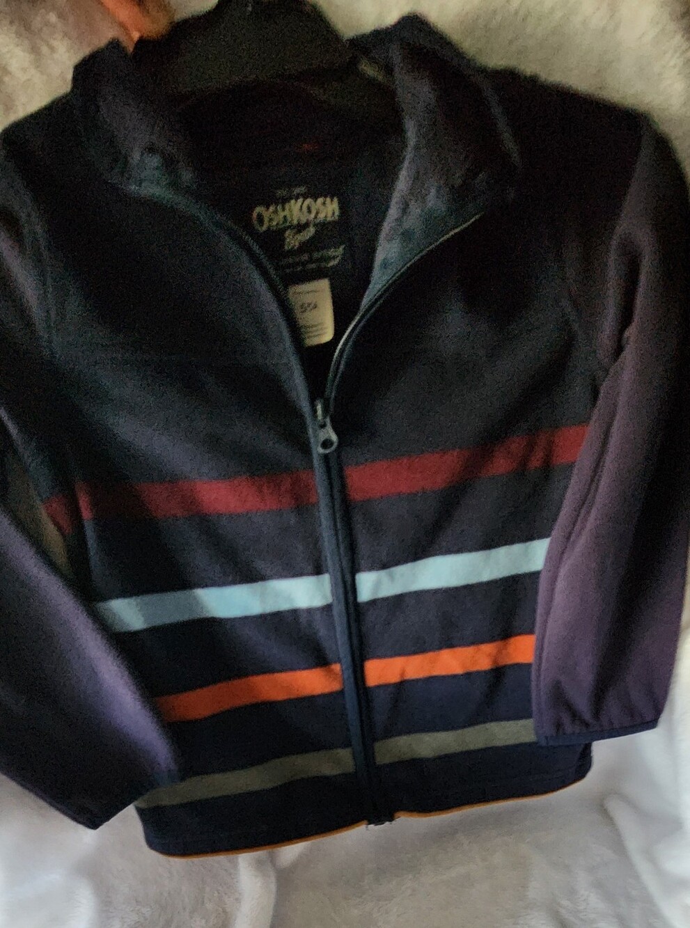 OshKosh Navy Zip Front Hoodie with Red, Light Blue, Orange and Gray Stripes